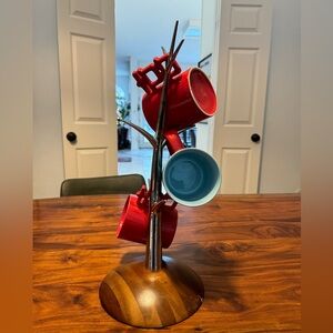 MCM Nambe Sway Mug Tree Stainless Steel and Wood for Coffee and Tea Unique Piece